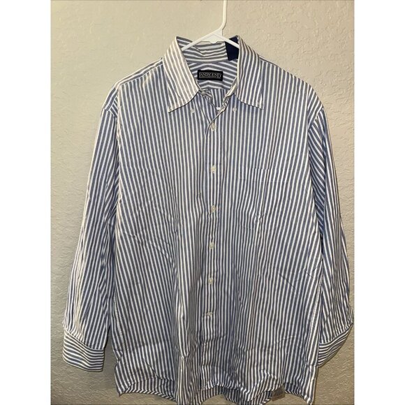 Lands End Blue and White Stripped Long Sleeve Men’s Shirt - Picture 3 of 4